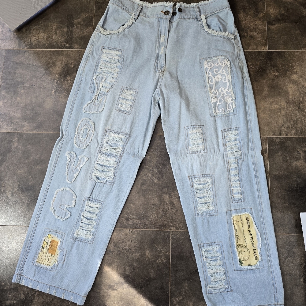Light Blue Patchwork Jeans